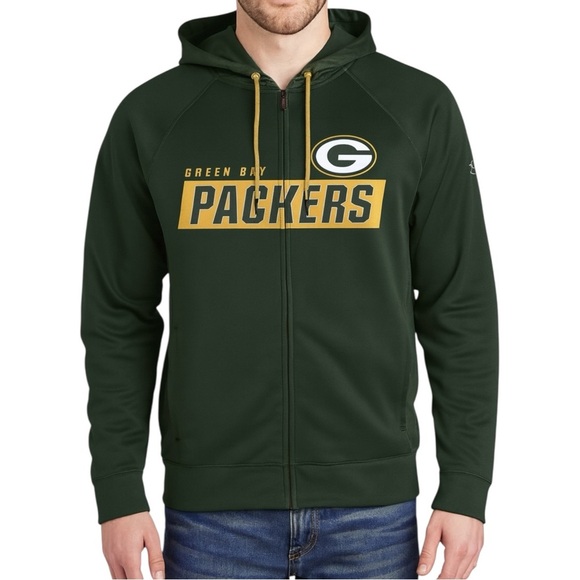 MAJESTIC Green Bay Packers NFL Full Zip Therma Base Hoodie Jacket Warm sz XL - Picture 1 of 12